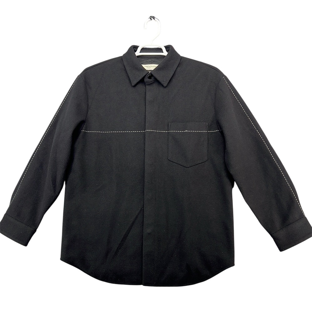 Trendiano Modern Luxury Mens Black Shirt Jacket Contrast Stitch 170/92A